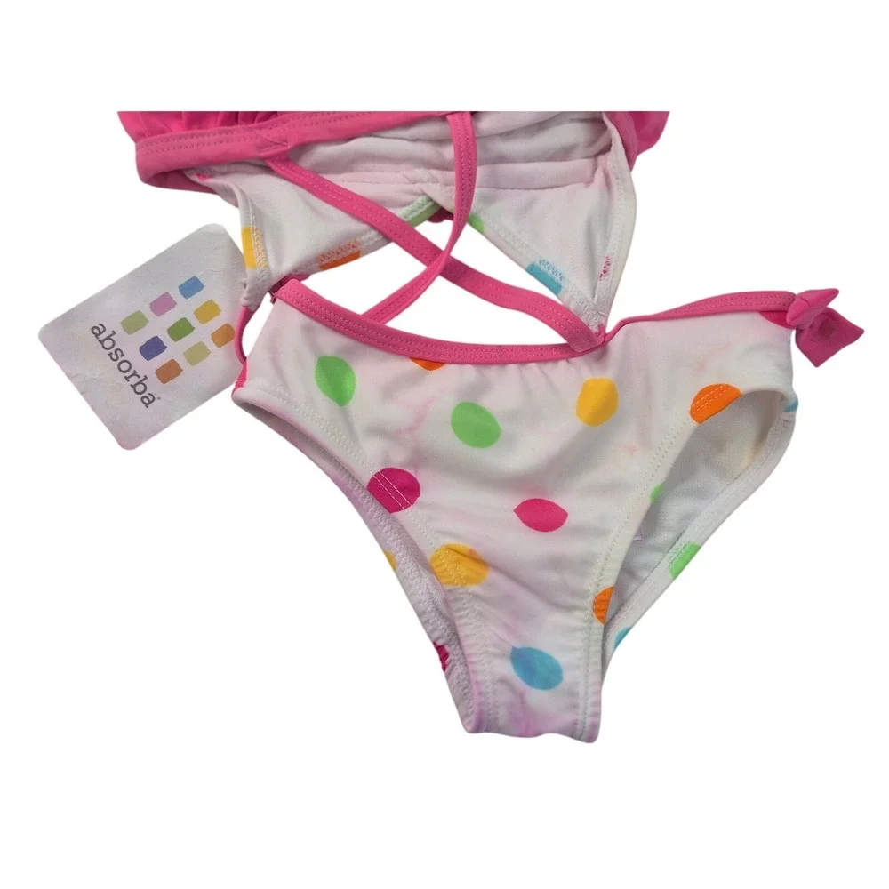 Absorba Swimsuit Girls‎ 12M Pink New Polka Dot Ruffle Bikini Two-Piece Set